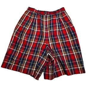 Pendleton Sophisticates Red Plaid High Waisted Pleated Shorts Petite Rayon USA